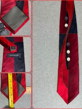 Croft & Barrow Silk Long Tie Red Black Geometric 61”